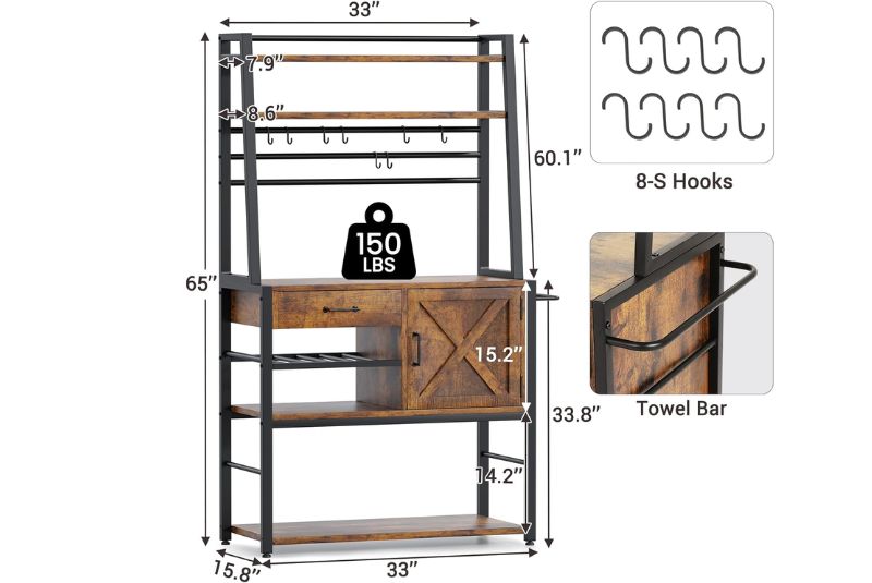 Itaar Baker's Rack, Coffee Bar Cabinet, Farmhouse Microwave Stand